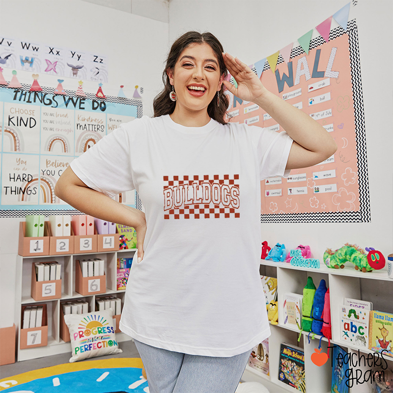 Personalized Mascot Checkered Teacher T-Shirt