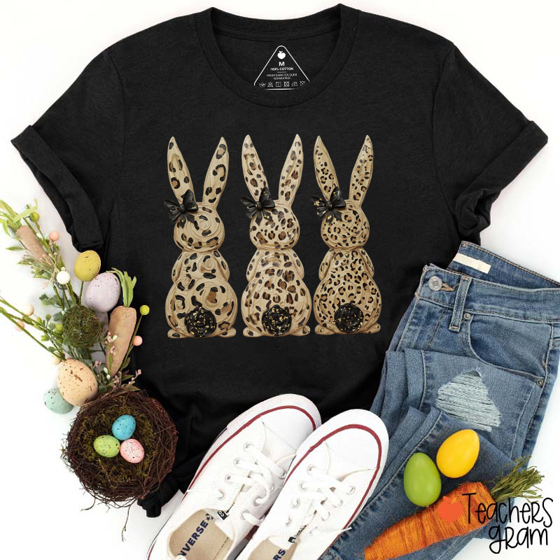 Leopard Bunny Easter Teacher T-Shirt