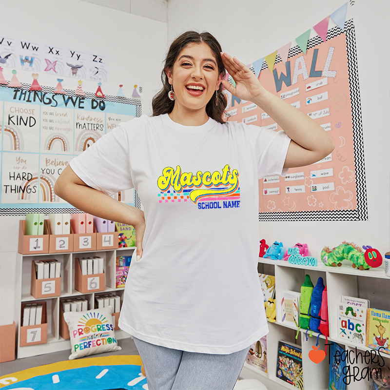 Personalized Mascot And School Name Checkered Teacher T-Shirt