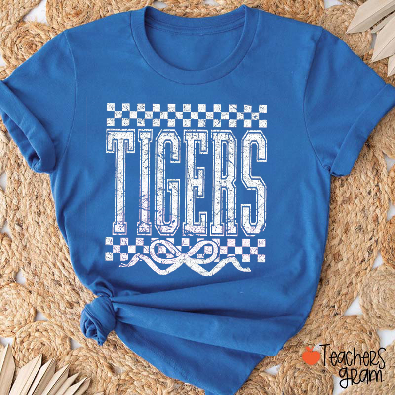 Personalized Mascot Checkered Bow Game Day Teacher T-Shirt