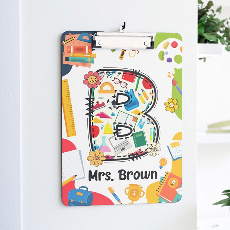 Personalized Hand Drawn Big Letters And Name Teacher Clipboard