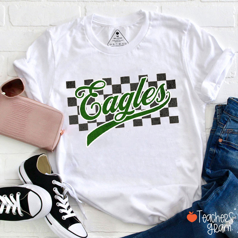 Personalized Mascot Checkered Teacher T-Shirt