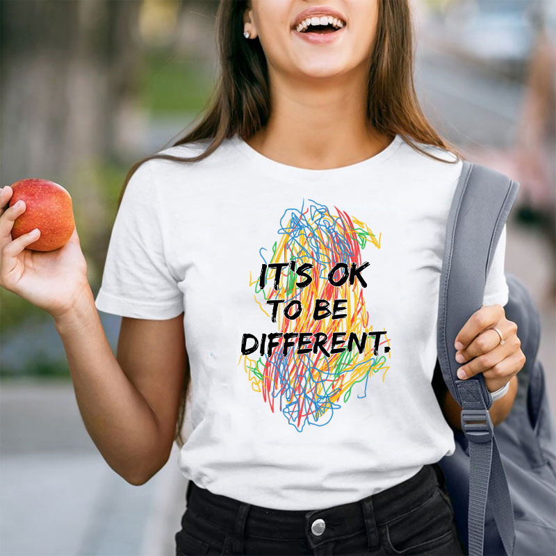 Colorful Crayon It's Ok To Be Different Teacher T-Shirt