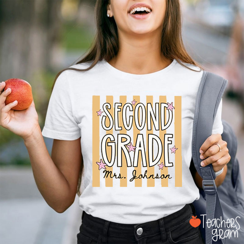 Personalized Grade And Name Stripes Stars Teacher T-Shirt