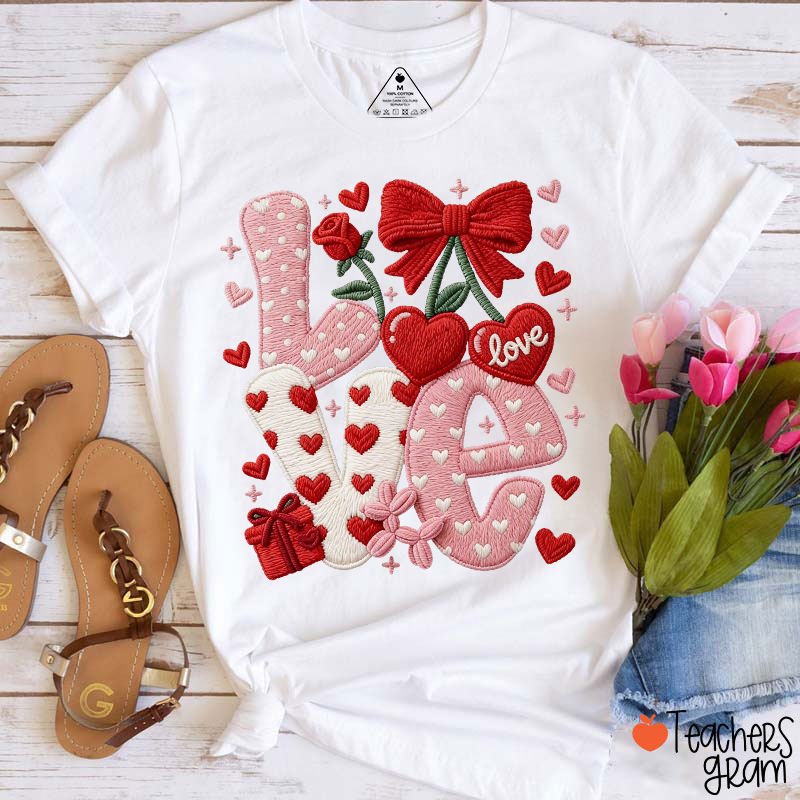 Faux Yarn Love And Rose Teacher T-Shirt