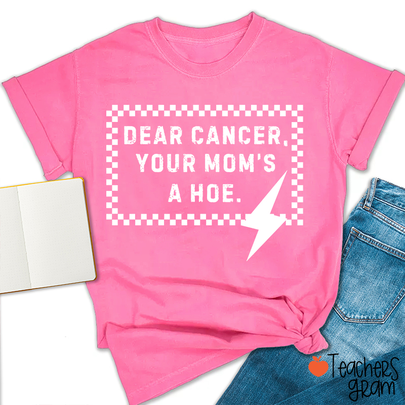 Funny Anti‑Cancer Quote Pink Checker Lightning Bolt Teacher T-Shirt