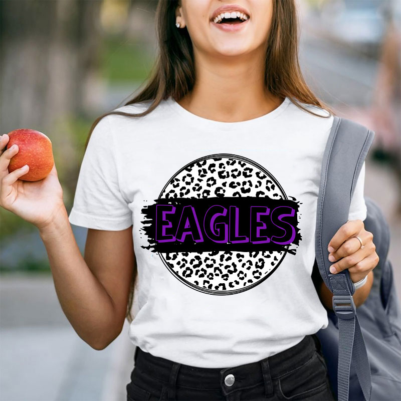 Personalized  Mascot Round Leopard Print Teacher T-Shirt