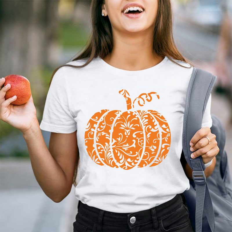 Floral Pumpkin Teacher T-Shirt