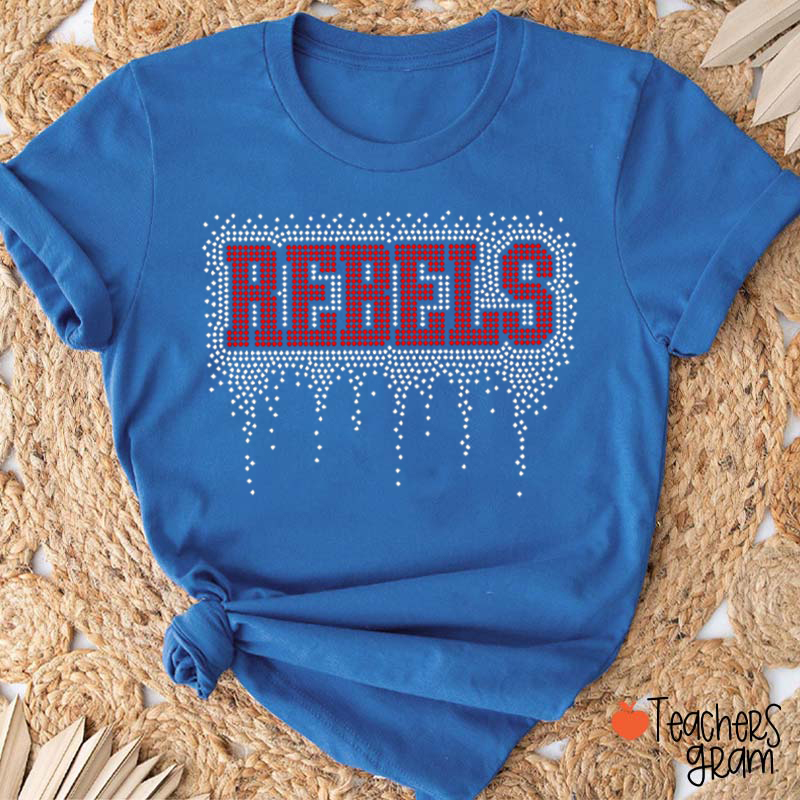 Personalized Mascot Drip Faux Rhinestone Teacher T-Shirt