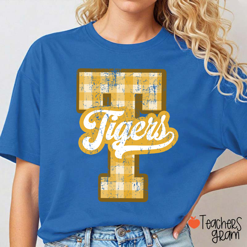 Personalized Mascot Sport Gingham Varsity Teacher T-Shirt