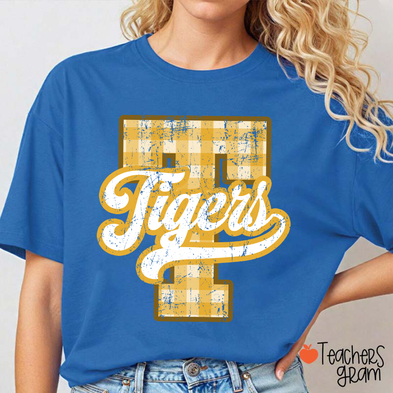Personalized Mascot Sport Gingham Varsity Teacher T-Shirt