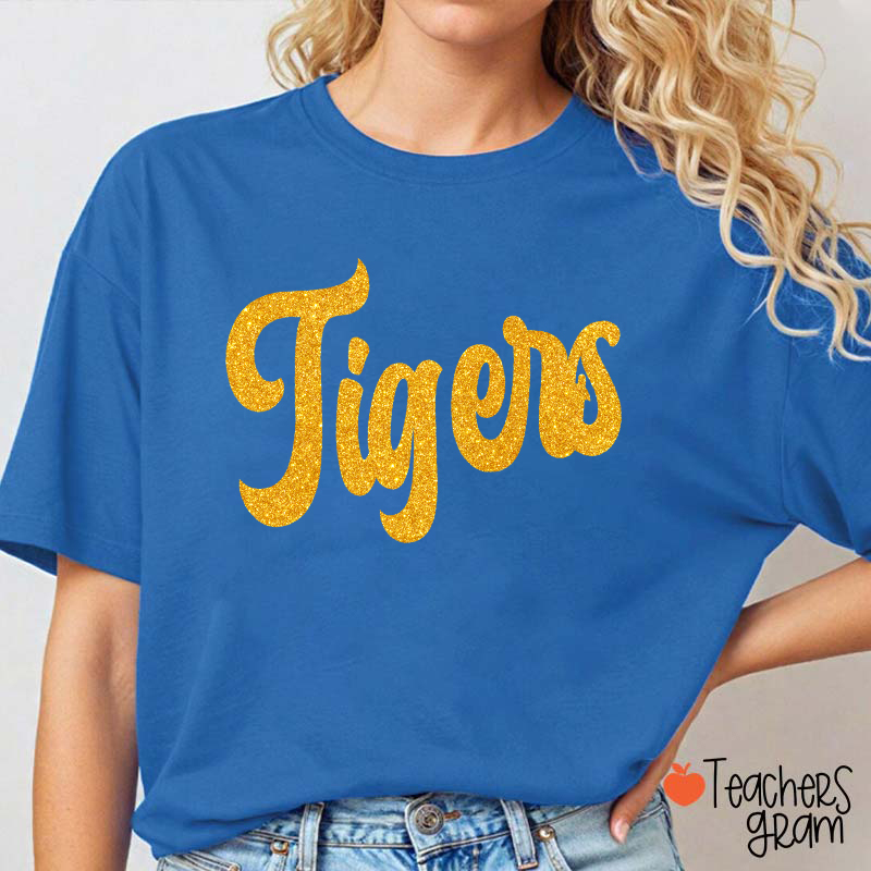 Personalized Glitter Script Teacher T‑Shirt