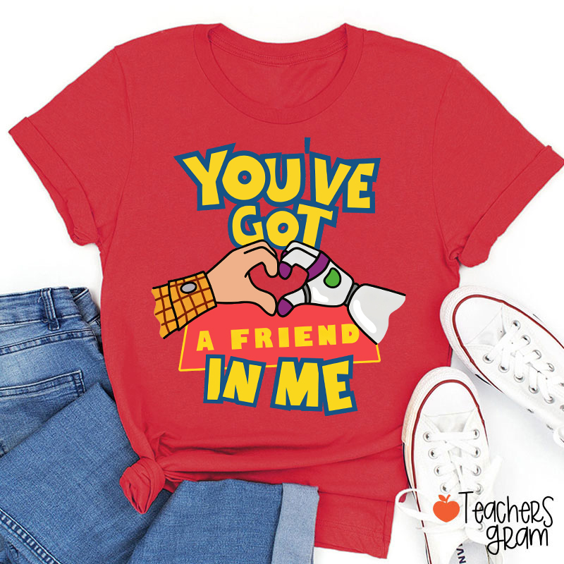You've Got A Friend In Me Cartoon Cowboy Astronaut Hand Heart Friendship Teacher T-Shirt