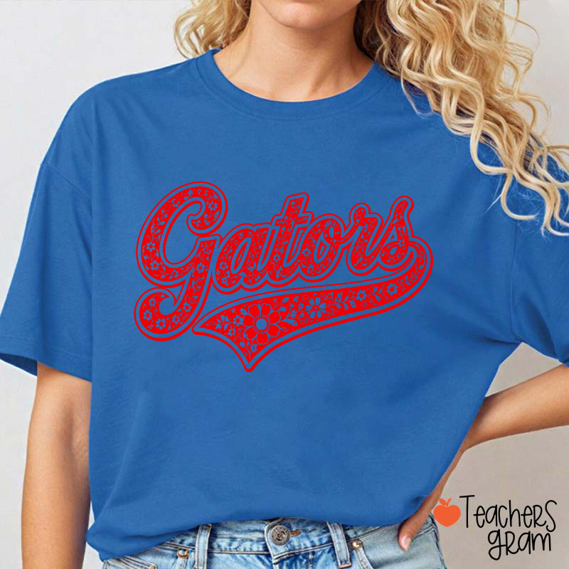 Personalized Mascot Floral Script Teacher T-Shirt