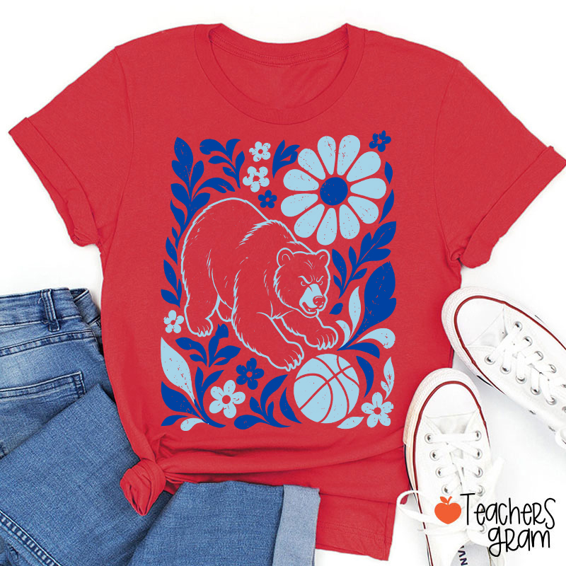 Personalized Mascot Floral Football Vintage Graphic Teacher T‑Shirt