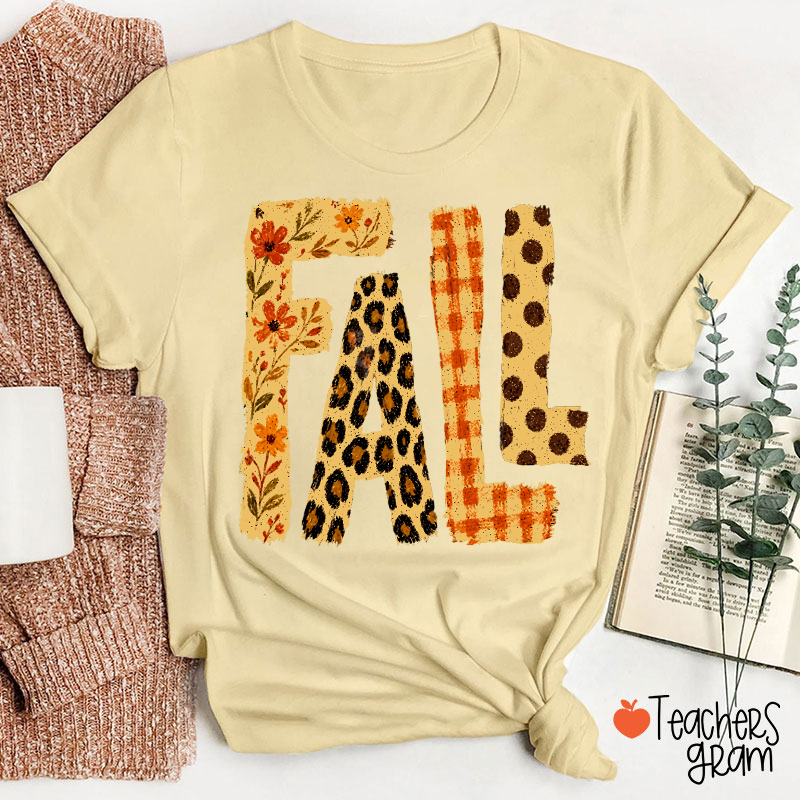 Vintage Patchwork Fall Letter Teacher T‑Shirt