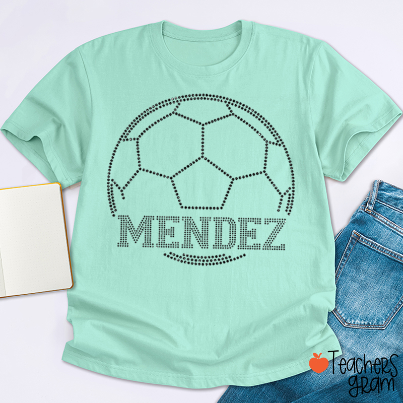 Personalized Color Text Football Sparkling Teacher T‑Shirt