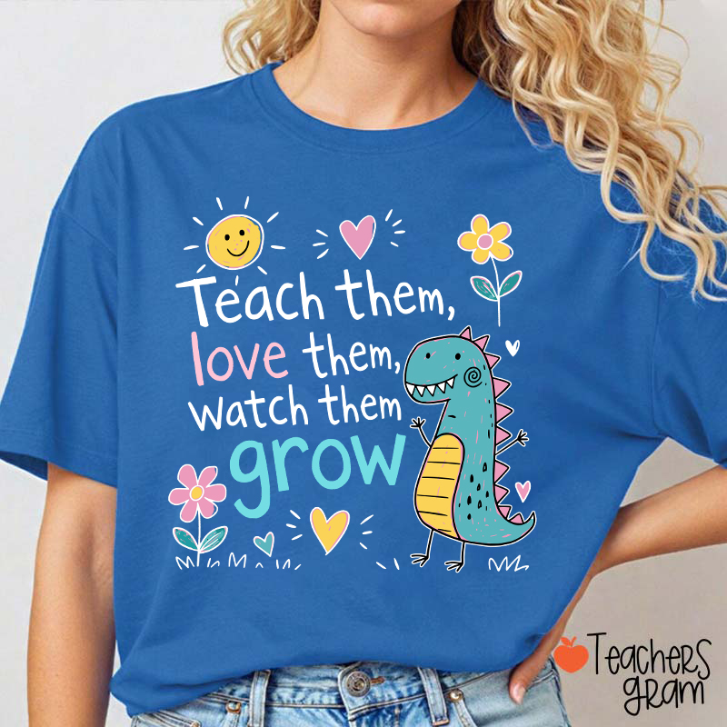 Cute Dinosaur Flower Quote Graphic Teacher T-Shirt