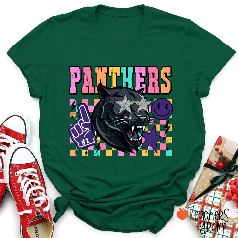 Personalized Starry Eyes Mascot Colored Checkered Teacher T-Shirt