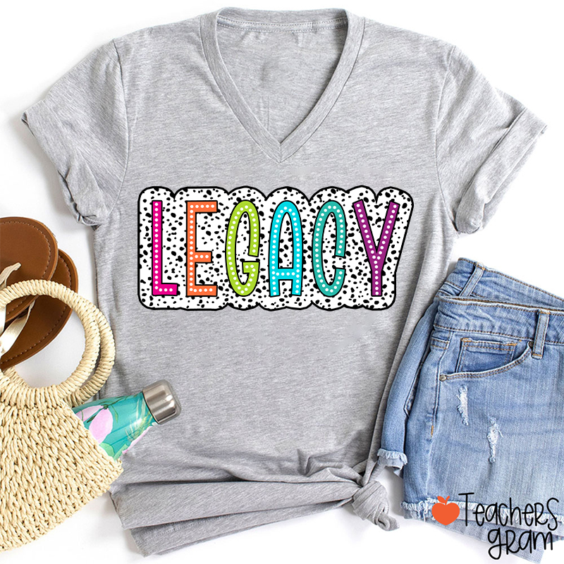 Personalized Mascot Polka Dot Game Day Teacher Female V-Neck T-Shirt