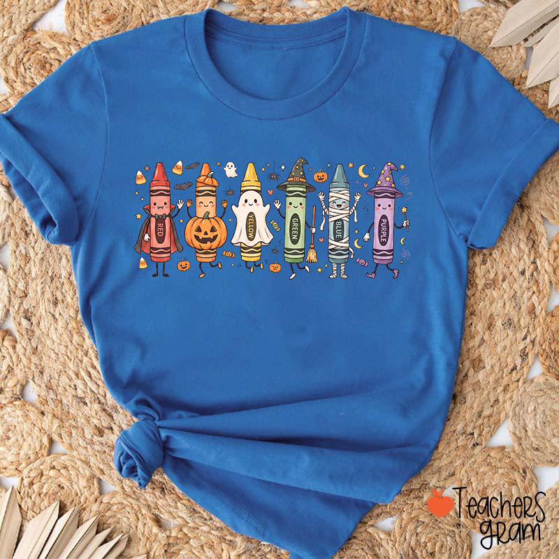 Halloween Cartoon Crayons Character Teacher T-Shirt