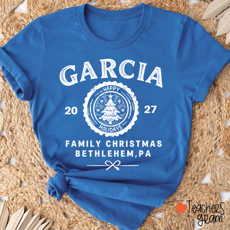 Personalized Vintage Family Christmas Crest Teacher T-Shirt