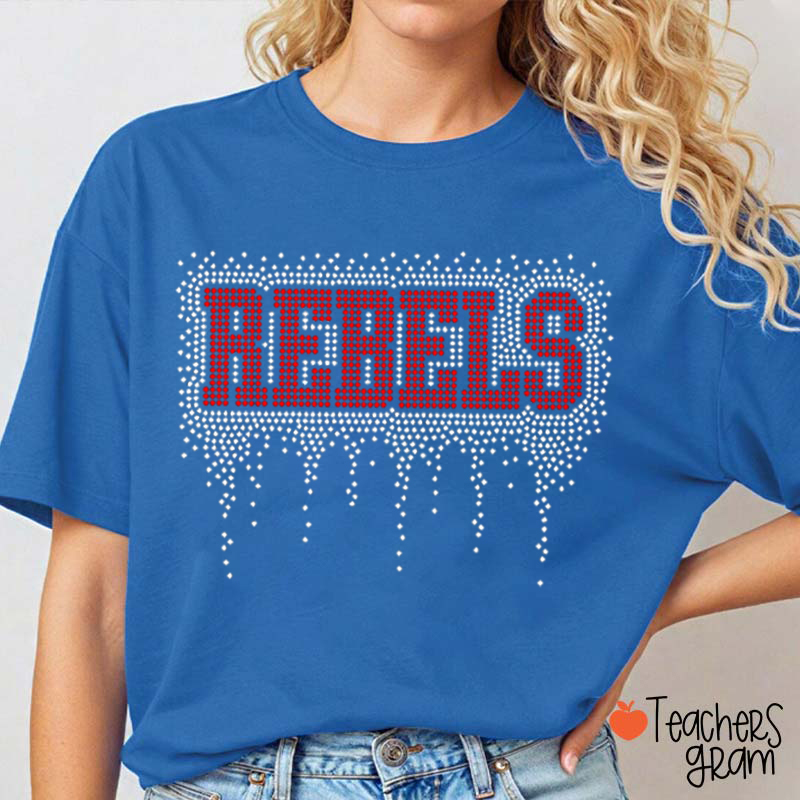 Personalized Mascot Drip Faux Rhinestone Teacher T-Shirt