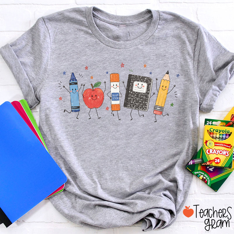 Cute Anthropomorphic School Supplies Teacher T-Shirt