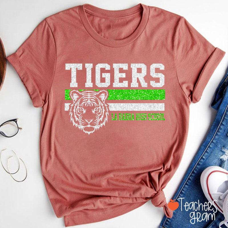 Personalized Mascot And School Name Contrasting Lines Teacher T-Shirt