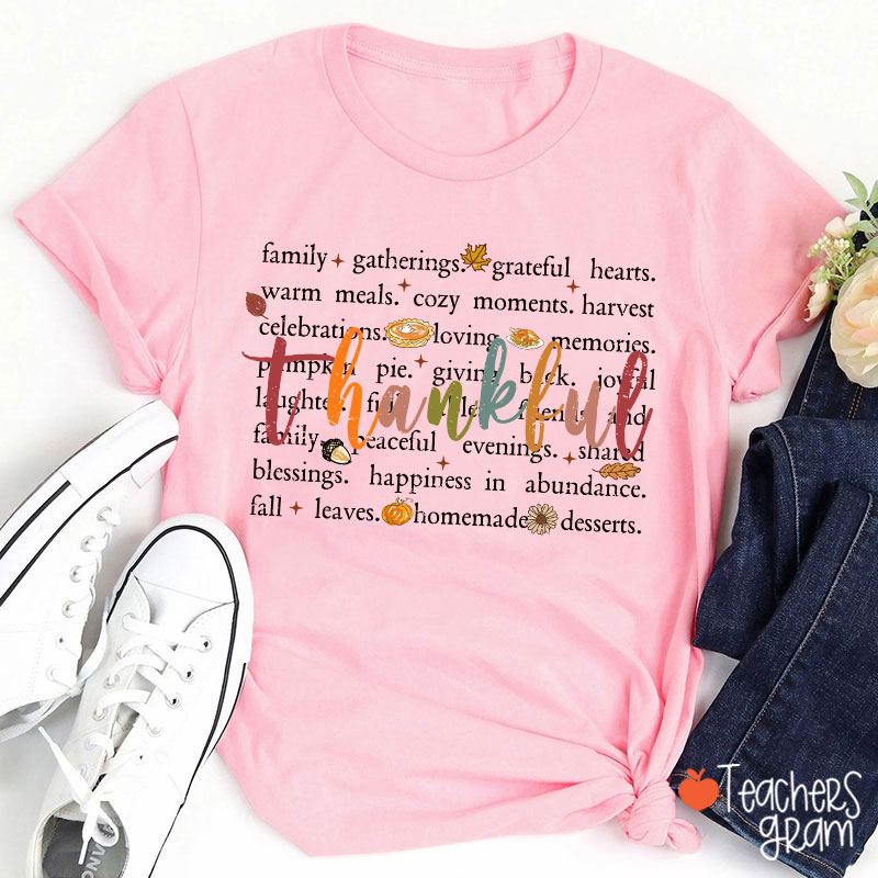 Fall Leaves Cozy And Happiness In Thanksgiving Teacher T-Shirt