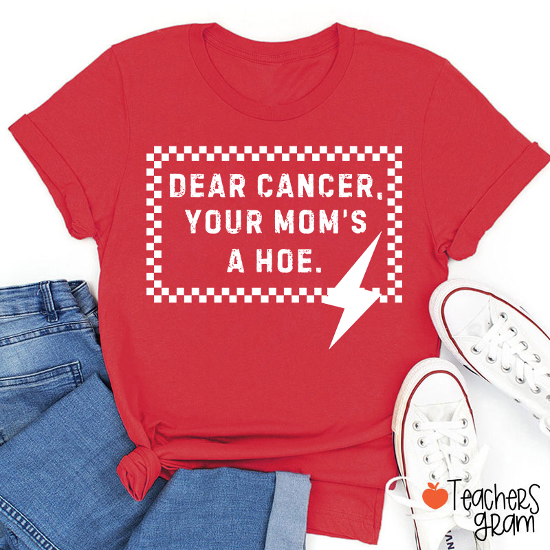 Funny Anti‑Cancer Quote Pink Checker Lightning Bolt Teacher T-Shirt