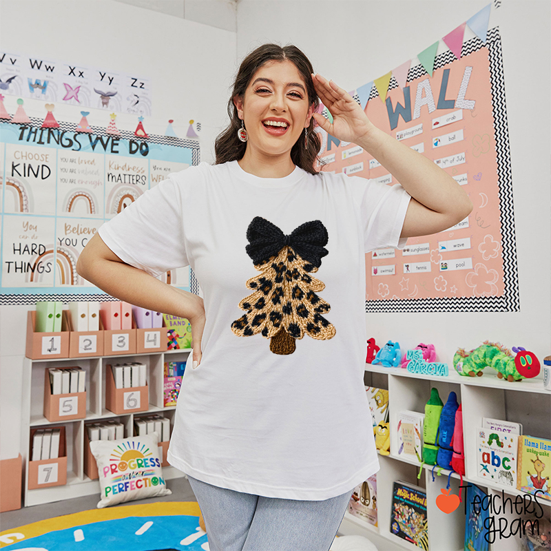 Leopard Christmas Tree Teacher T-Shirt