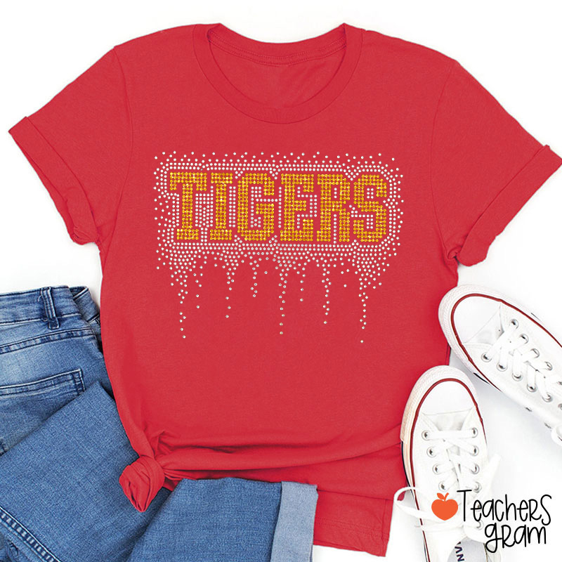 Personalized Mascot Drip Faux Rhinestone Teacher T-Shirt