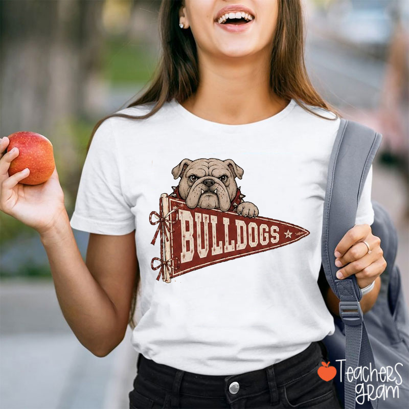 Personalized Mascot Team Name Vintage Pennant Bow Star Teacher T-Shirt
