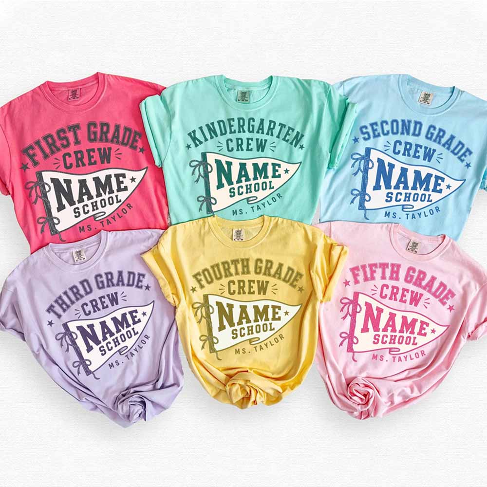 Personalized Grade And Name Pennant Bow Teacher T-Shirt