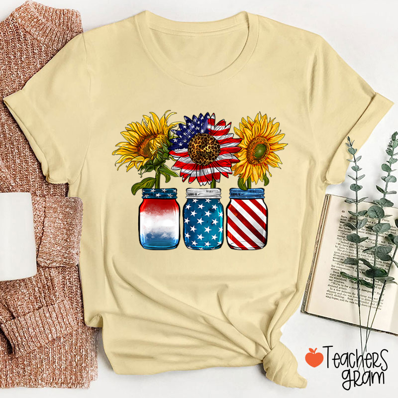America Sunflower Teacher T-Shirt