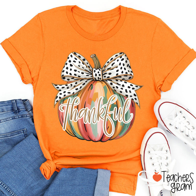 Colorful Coquette Fall Pumpkin Teacher T-Shirt