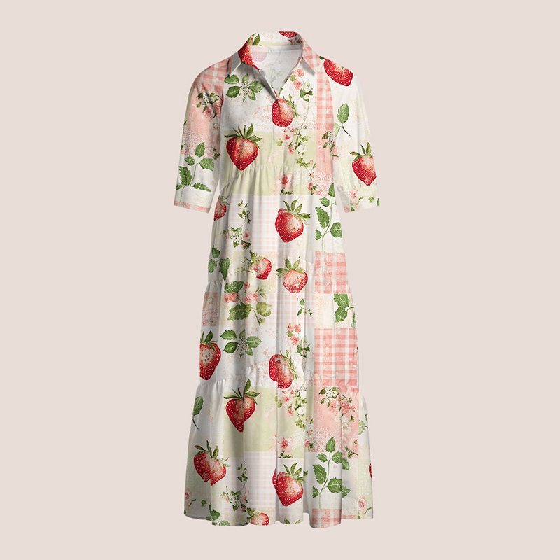 Strawberry Faux Patchwork Teacher Shirtdress