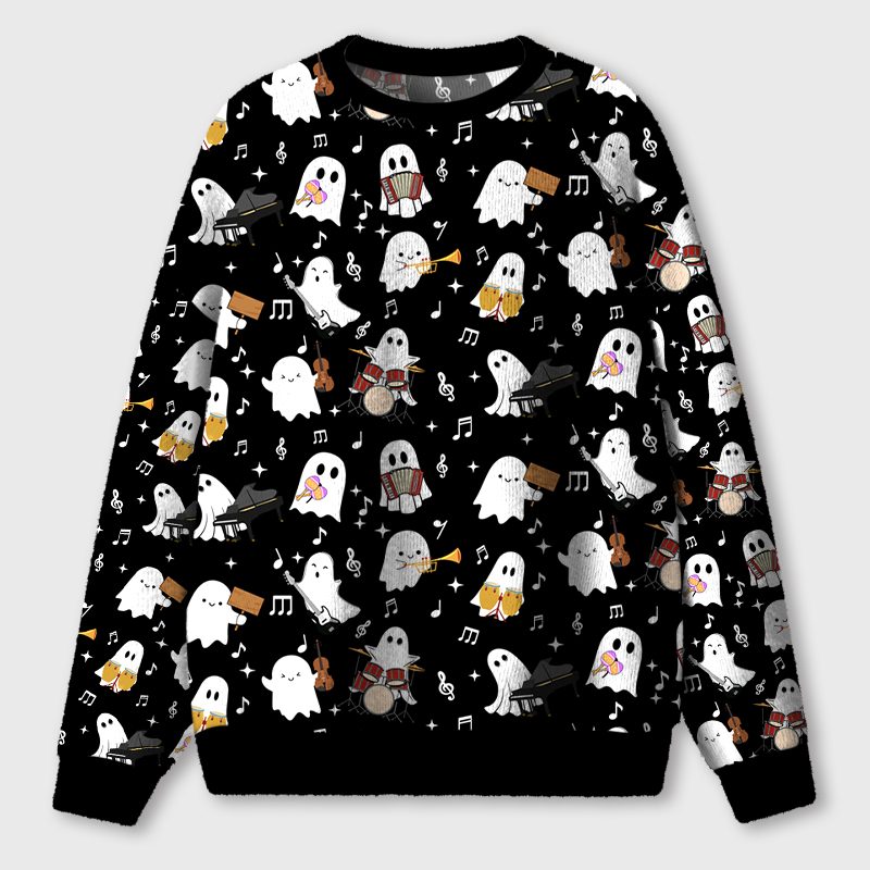 Cute Ghost Band Musical Instruments Music Note Teacher Ugly Fluffy Sweatshirt