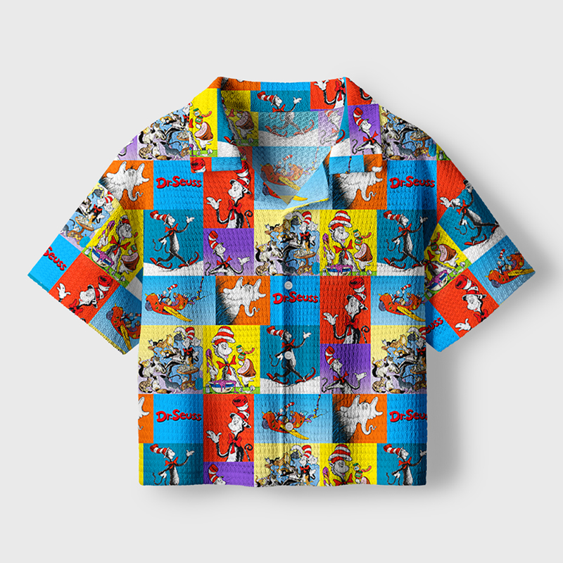The Cat's Daily Routine Teacher Crochet Crop Camp Shirt