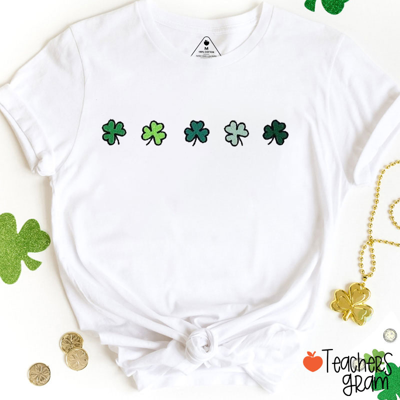 Embroidered Mini Shamrocks Teacher T-Shirt