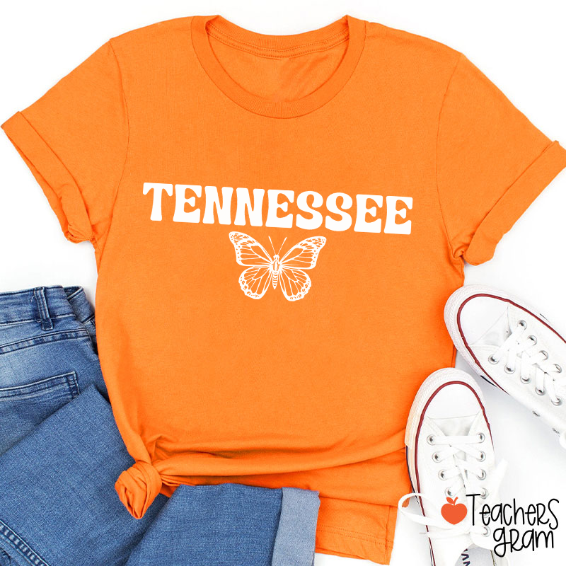 Tennessee White Butterfly Simple Graphic Teacher T-Shirt