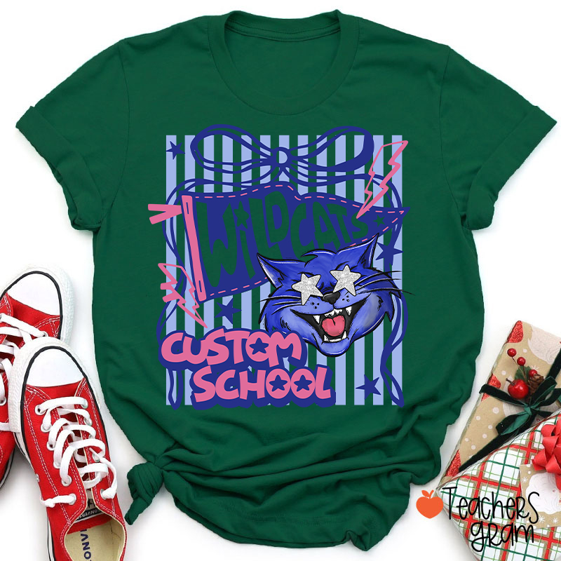 Personalized Mascot Coquette Bow Striped Teacher T-Shirt