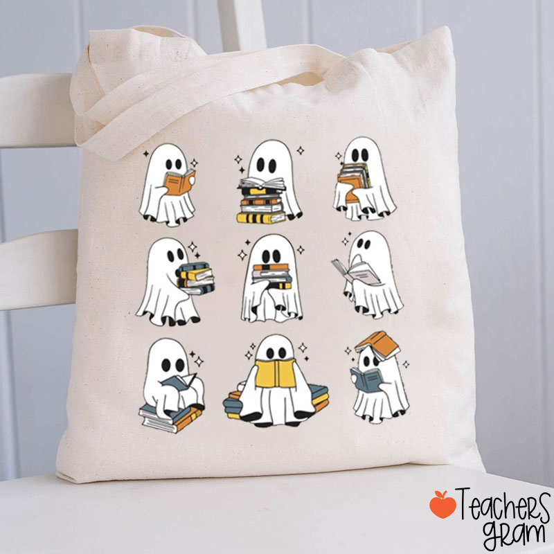 Halloween Reading Book Ghost Teacher Tote Bag