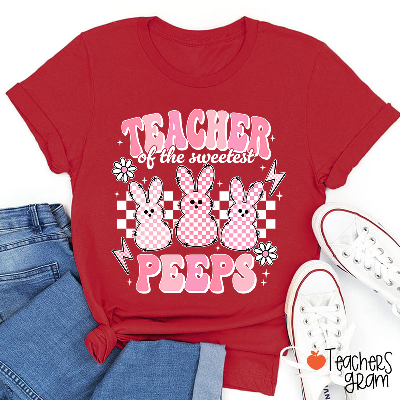 Pink Checkerboard Bunny Teacher Of The Sweetest Peeps Teacher T-Shirt