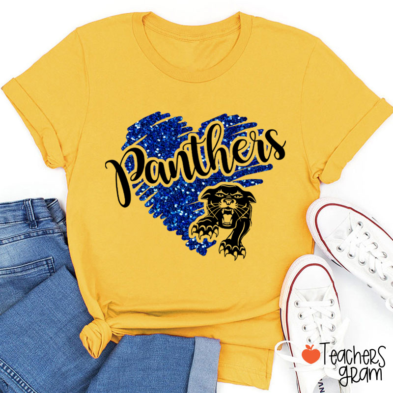 Personalized Mascot Glitter Heart Teacher T-Shirt