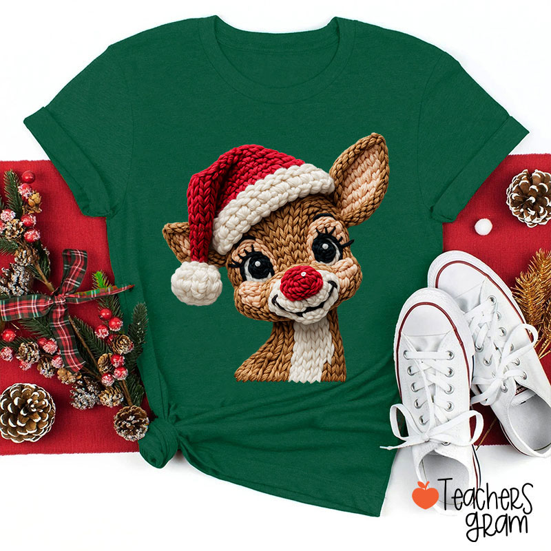 Faux Yarn Christmas Reindeer Teacher T-shirt