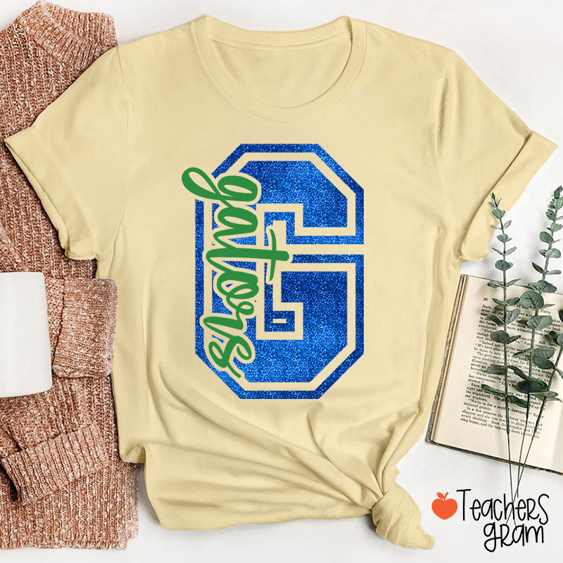 Personalized Glitter Letter And Mascot Teacher T-Shirt