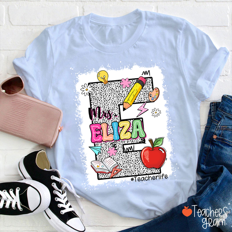Personalized Name Initials Polka Dot Teacher T-Shirt