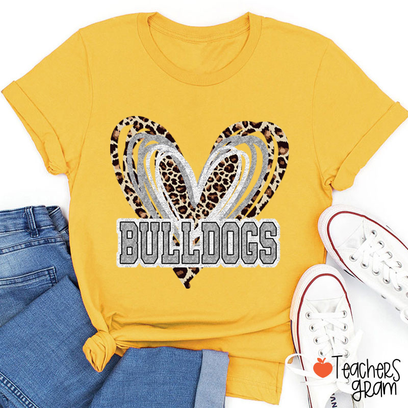 Personalized Mascot Love Heart Leopard Teacher T-Shirt